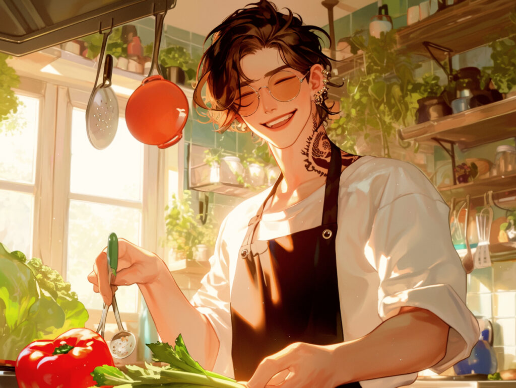 smiling AI boyfriend.