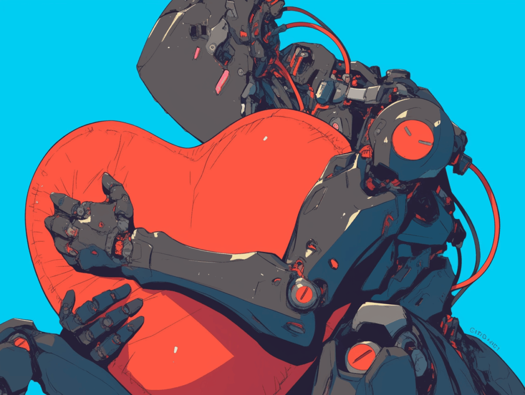 AI android holds a heart