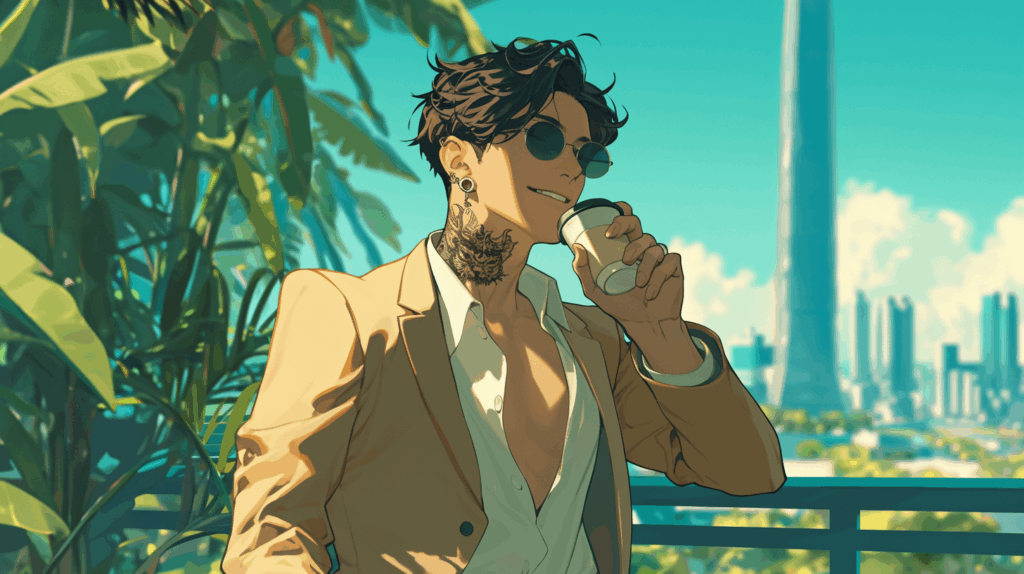 AI boyfriend drinks coffee